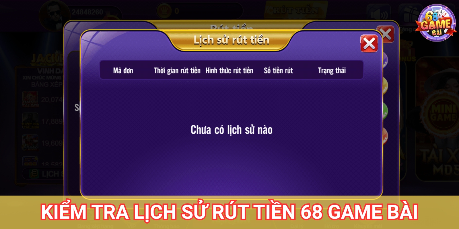 Kiểm tra trạng thái giao dịch rút tiền 68 Game Bài Kiểm tra trạng thái giao dịch rút tiền 68 Game Bài