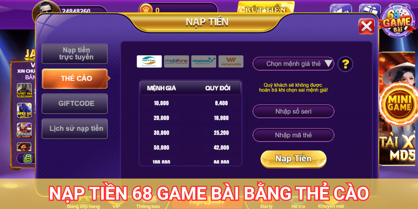 Nạp tiền bằng thẻ cào điện thoại Nạp tiền bằng thẻ cào điện thoại