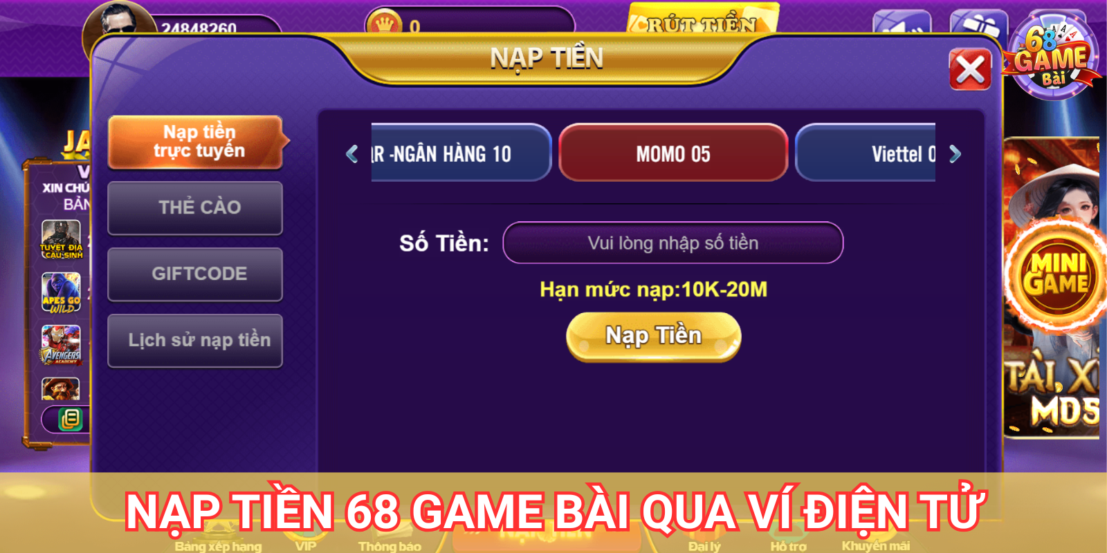 Nạp tiền bằng ví điện tử Nạp tiền bằng ví điện tử