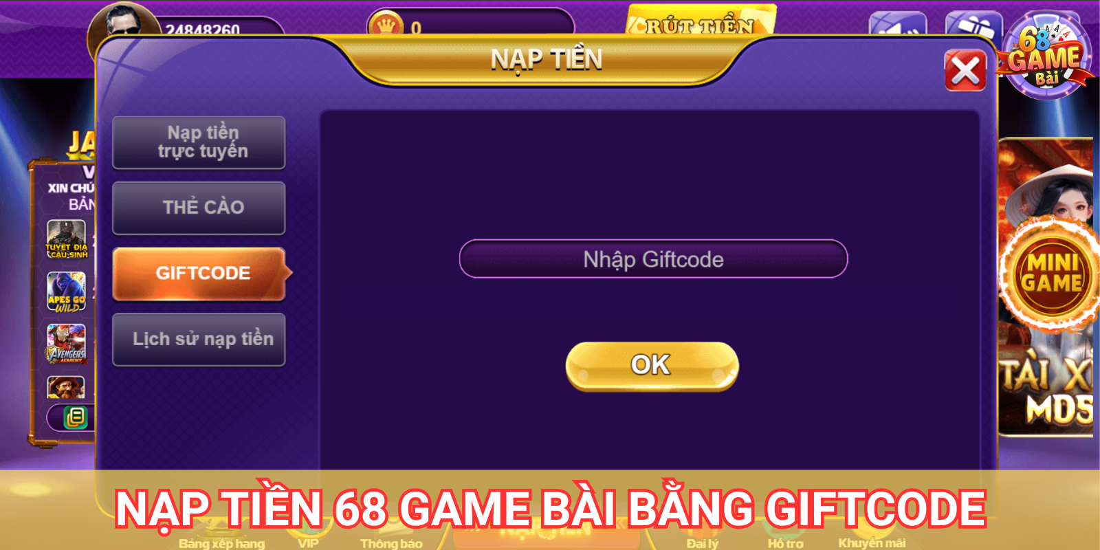 Nạp tiền qua Giftcode Nạp tiền qua Giftcode