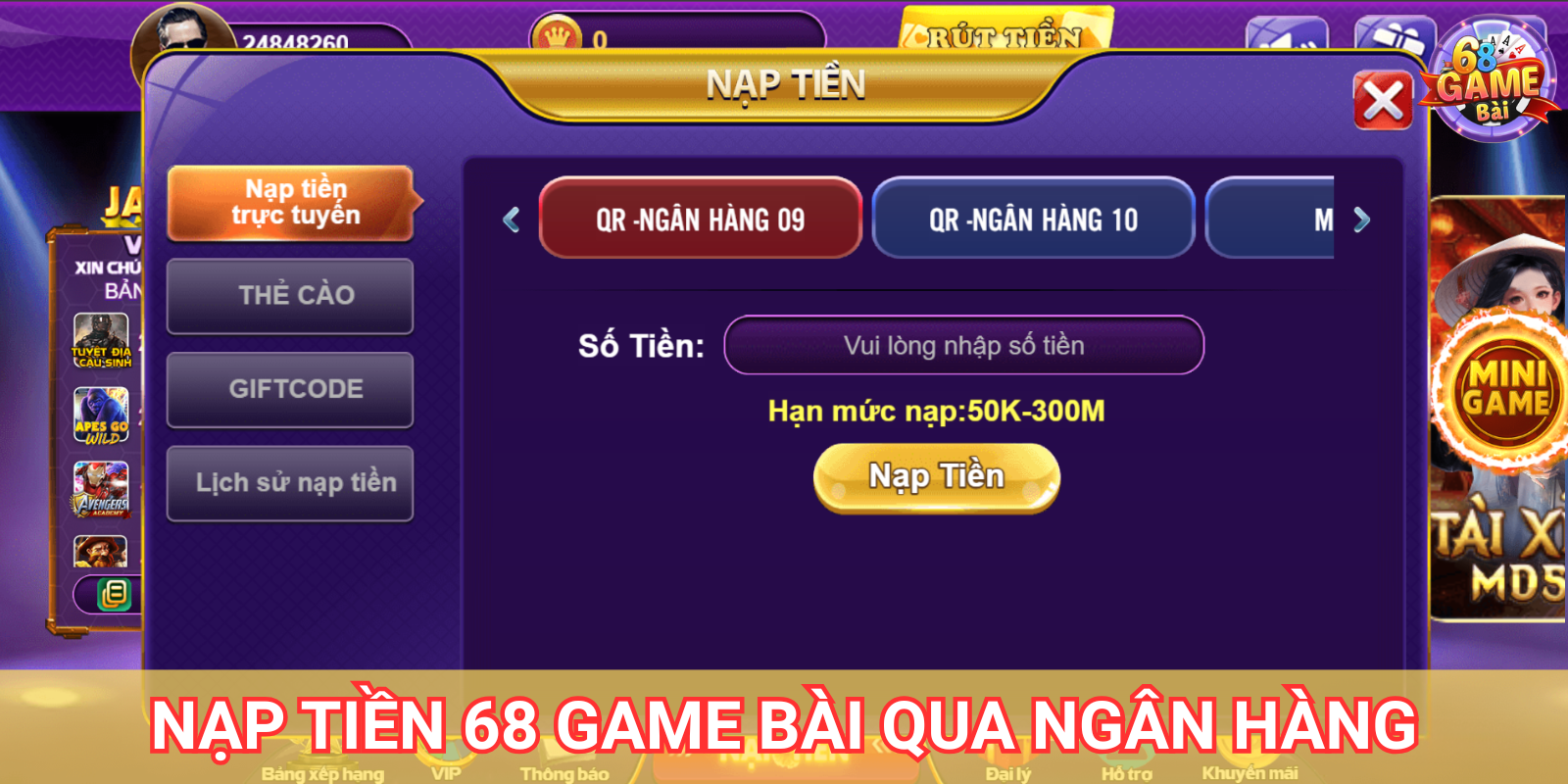 Nạp tiền qua ngân hàng Nạp tiền qua ngân hàng